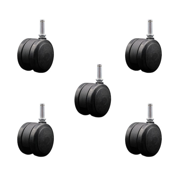 2-3/8'' Black Floor Safe Twin Wheel Casters 7/16 Grip Ring Stem, 5PK